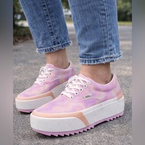 -Vans Stacked Pink/Purple Tie-Dye Gradient Platform Sneakers Women’s Size 8.5